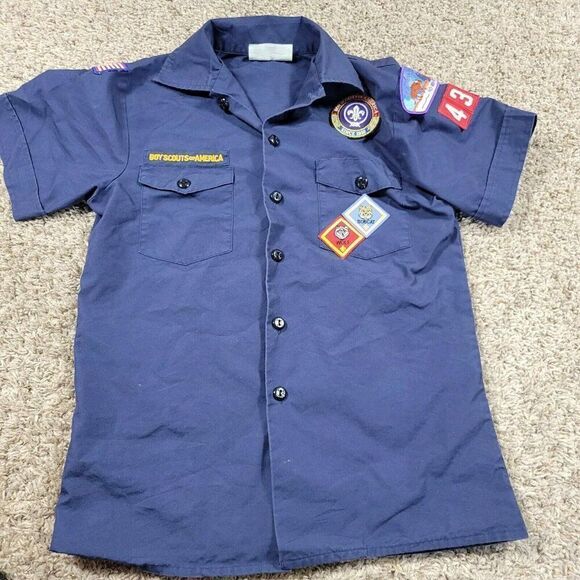 Boy Scouts of America Uniform Shirt Youth Large Blue Button Up Patches - Picture 1 of 8